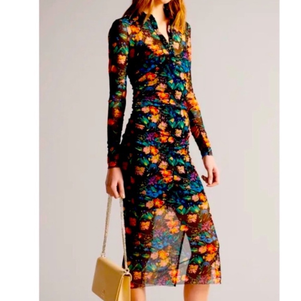 TED BAKER BBERTHAA FLORAL MESH T-SHIRT DRESS SZ US 12 OR TED SZ 3